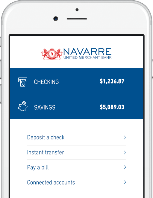 Decorative Photo of iPhone Showing Navarre United Merchant Bank App